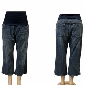Liz Lange Maternity Denim Cropped Blue Jeans Full Belly Stretch Band Womens 14